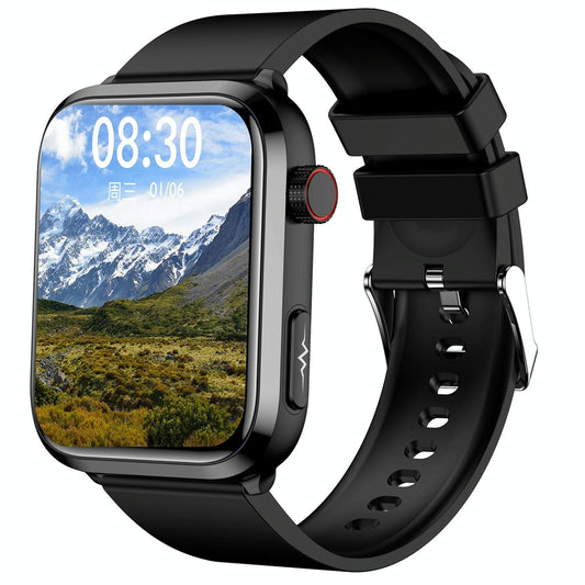 1.91 Inch Ips Screen Ip67 Waterproof Silicone Band Smart Watch Support Body Temperature Monitoring / Ecg - Black