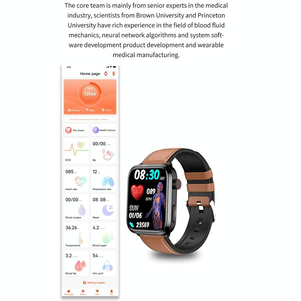 1.91 Inch Ips Screen Ip67 Waterproof Silicone Band Smart Watch Support Body Temperature Monitoring / Ecg - Black
