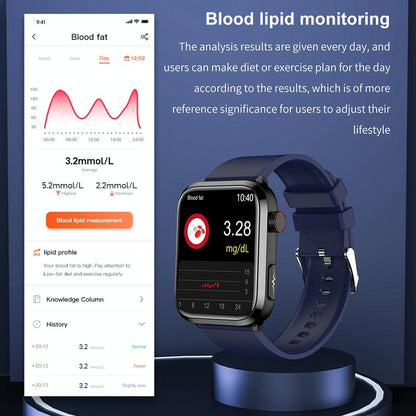 1.91 Inch Ips Screen Ip67 Waterproof Silicone Band Smart Watch Support Body Temperature Monitoring / Ecg - Black