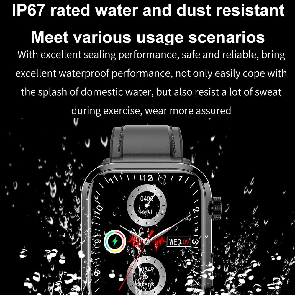 1.91 Inch Ips Screen Ip67 Waterproof Silicone Band Smart Watch Support Body Temperature Monitoring / Ecg - Black