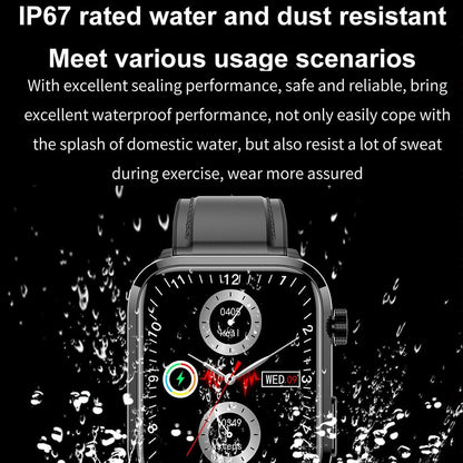 1.91 Inch Ips Screen Ip67 Waterproof Silicone Band Smart Watch Support Body Temperature Monitoring / Ecg - Black