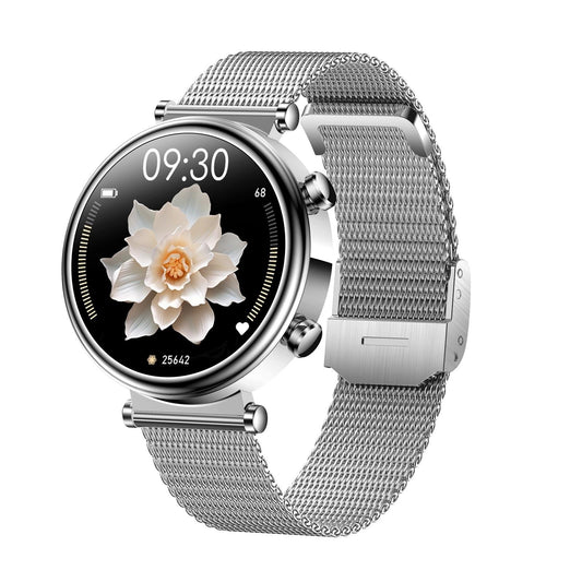 Women Smart Watch With Bt Call Health Tracking And Sos - Compact And Stylish - Silver Steel Band