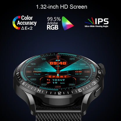 1.32 Inch Heart Rate Detection Smart Watch - Black + Leather