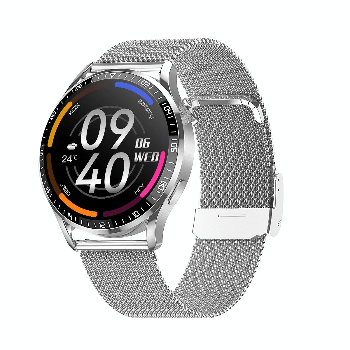 1.32 Inch Heart Rate Detection Smart Watch - Black + Leather