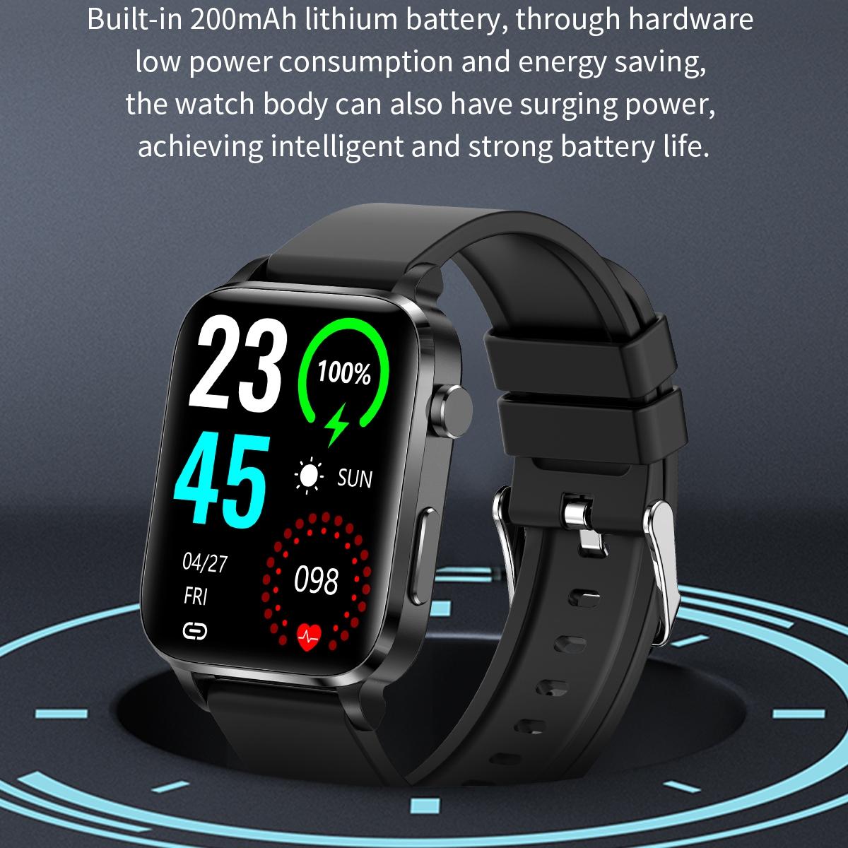 1.7 Inch Hd Square Screen Tpu Strap Smart Watch Supports Body Temperature Monitoring / Blood Oxygen Monitoring - Blue
