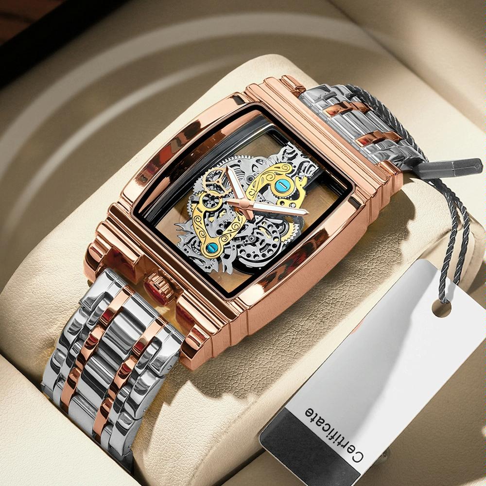 Waterproof Luminous Business Watch for Men - Gear Hollow Outdoor - Black Steel Steel Strap
