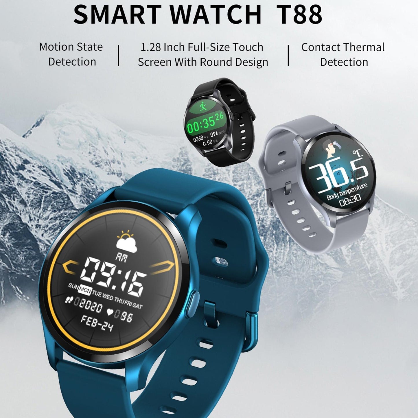 1.28 Inch Tft Colour Screen Ip67 Waterproof Smart Watch Support Body Temperature Monitoring / Sleep Monitoring / Heart Rate Monitoring - Black