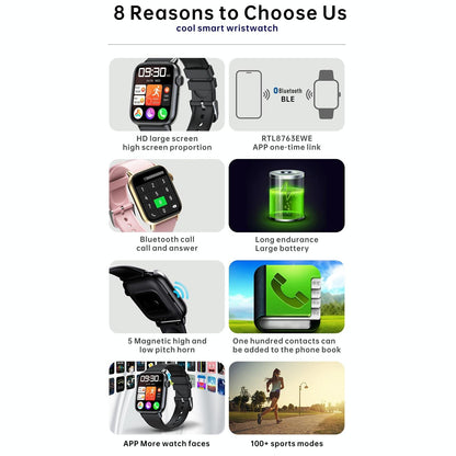1.83 Inch Bt5.2 Smart Sport Watch Support Sleep / Heart Rate / Blood Oxygen / Temperature / Blood Pressure Health Monitor - Black + Black
