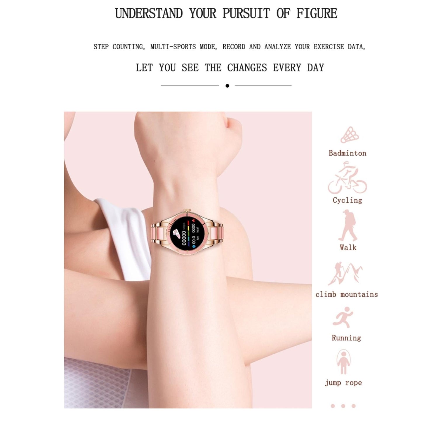 Smart Bracelet With Touch Screen Heart Monitoring Voice Control And Cycle Reminder - Black