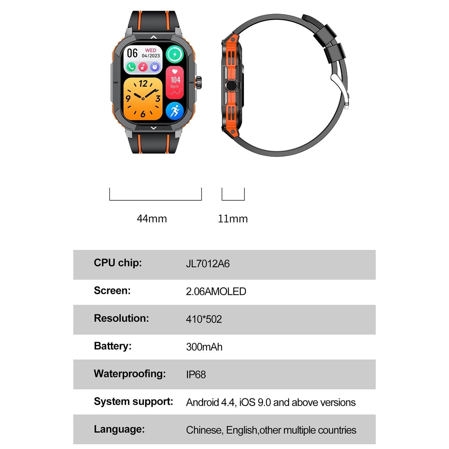 2.06 Inch Bt5.3 Ip68 Sport Smart Watch Bluetooth Call / Message / Health - Blue