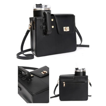 Leather Shoulder Bag For Water Bottles Fits Most Brands - Brown