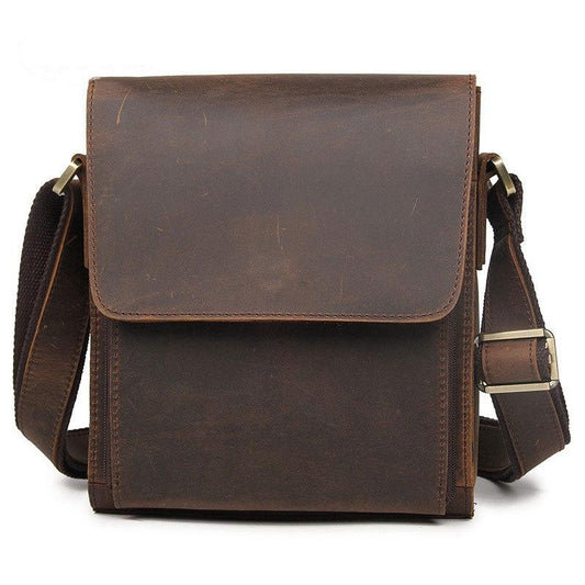 Rustic Leather Men Shoulder Bag - Dark Brown