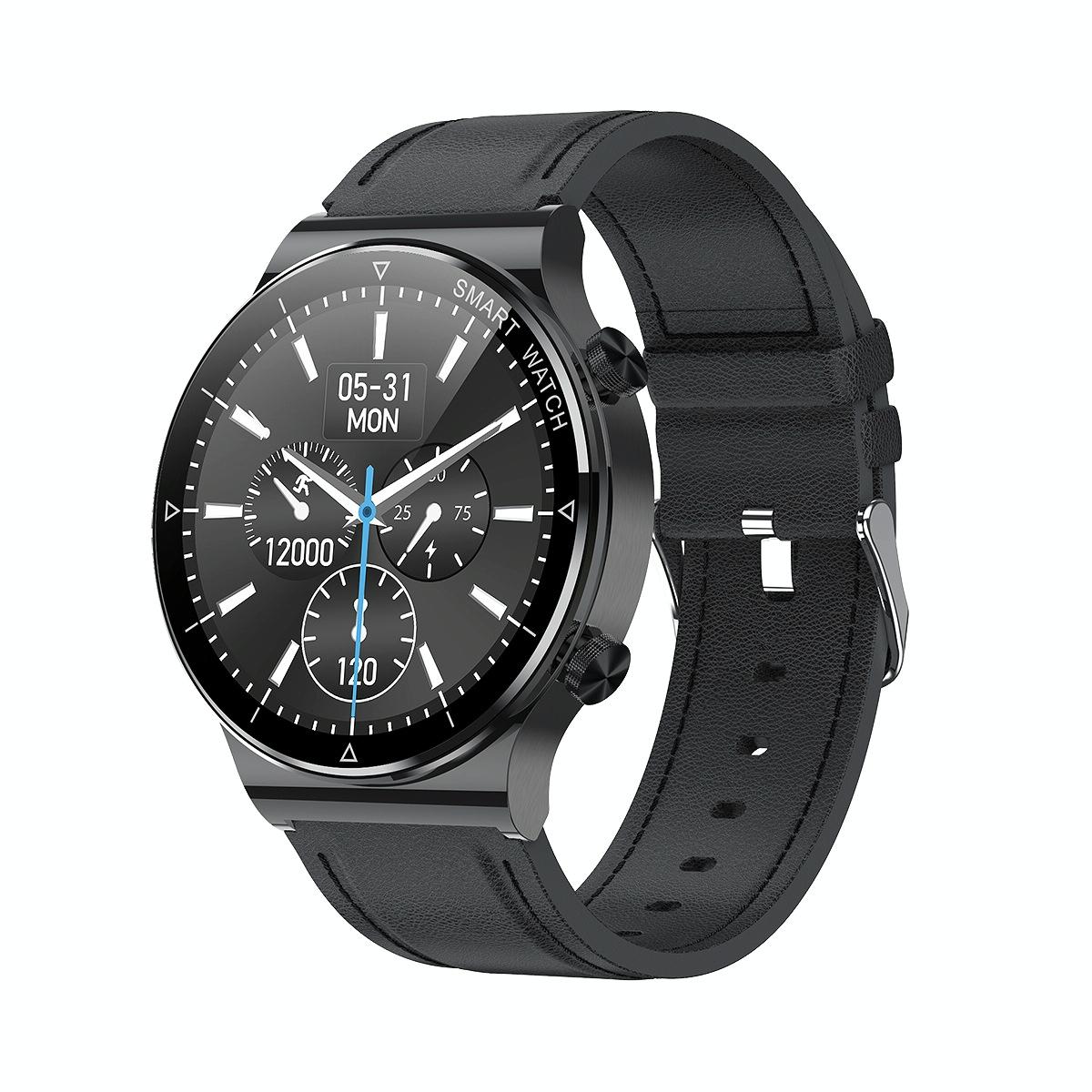 1.32 Inch Heart Rate Sleep Monitoring Smart Watch - Black Leather