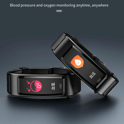 Bluetooth Sleep Heart Monitor Bracelet - B7 - Black + Black Leather Belt