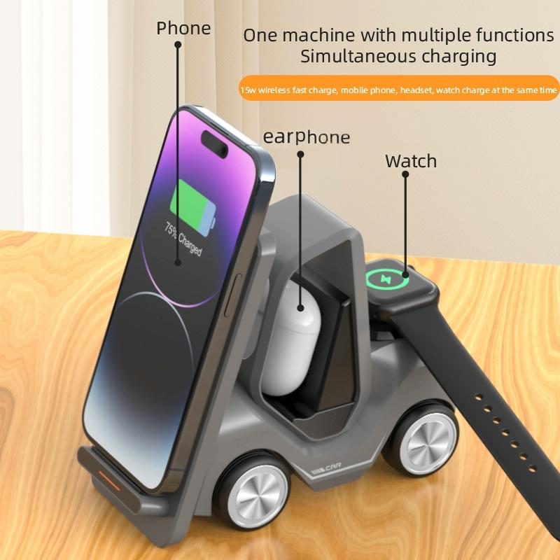 15W 3 In 1 Forklift Wireless Charger With Led Light - White