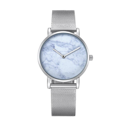 Stylish Women Quartz Watch with Stainless Steel Band - Round Dial Silver Alloy Case - Wa0730D