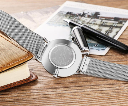 Stylish Women Quartz Watch with Stainless Steel Band - Round Dial Silver Alloy Case - Wa0730D