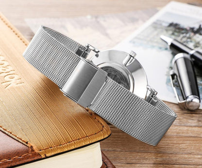 Stylish Women Quartz Watch with Stainless Steel Band - Round Dial Silver Alloy Case - Wa0730D