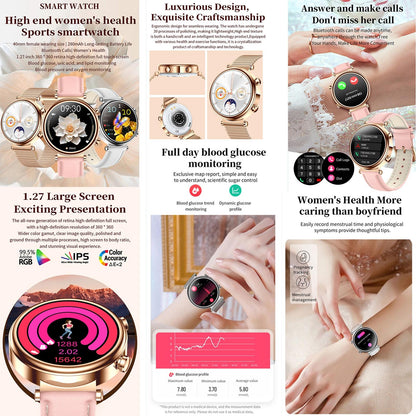 Women Smart Watch With Bt Call Health Tracking And Sos - Compact And Stylish - Rose Gold Steel Band