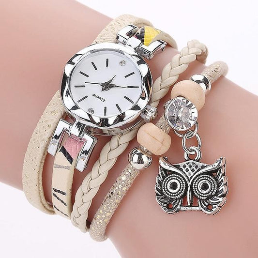 Owl Pendant Bracelet Watch for Women - Small Dial - Milk White
