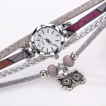 Owl Pendant Bracelet Watch for Women - Small Dial - Milk White