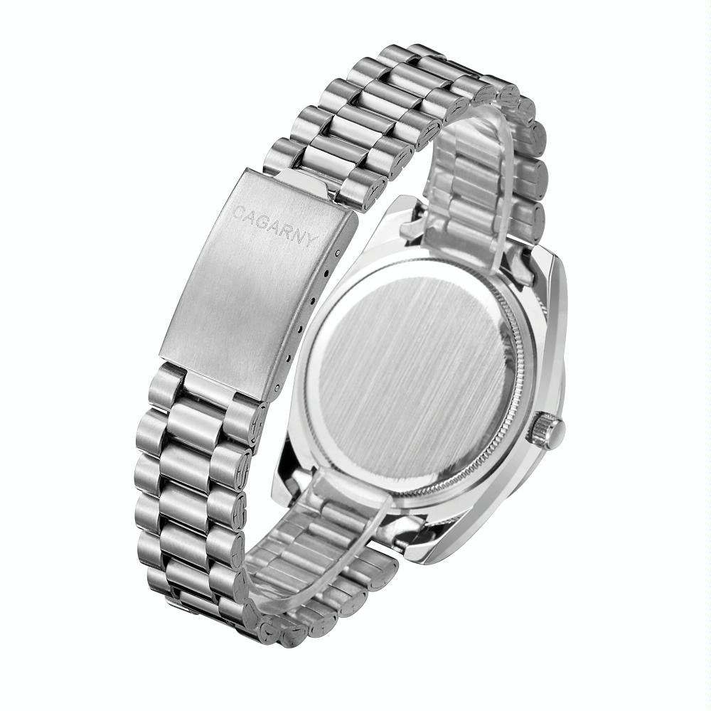 Men Quartz Watch with Diamond-encrusted Roman Numeral Dial - Gold Shell White Dial