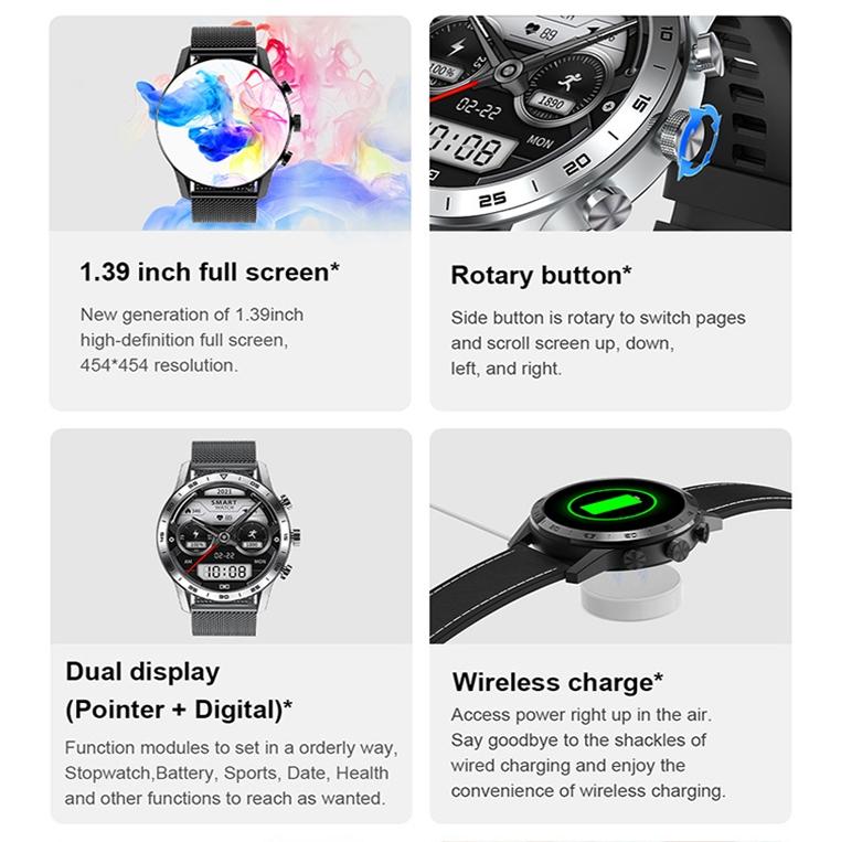 Smart Dual Display Analog Digital Call Watch - Silver Silicone