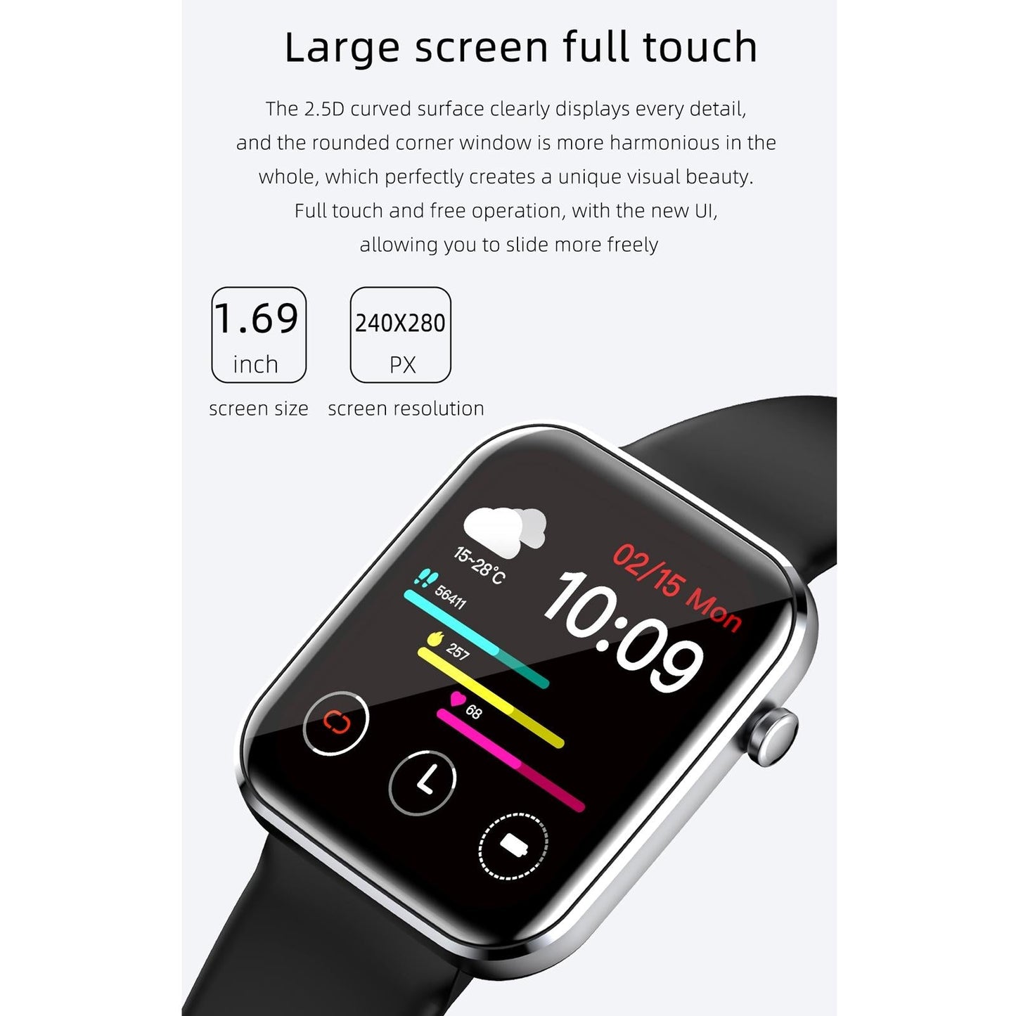 1.69 Inch Ip67 Waterproof Smart Watch With Touch Screen Health Monitoring - Rose Gold
