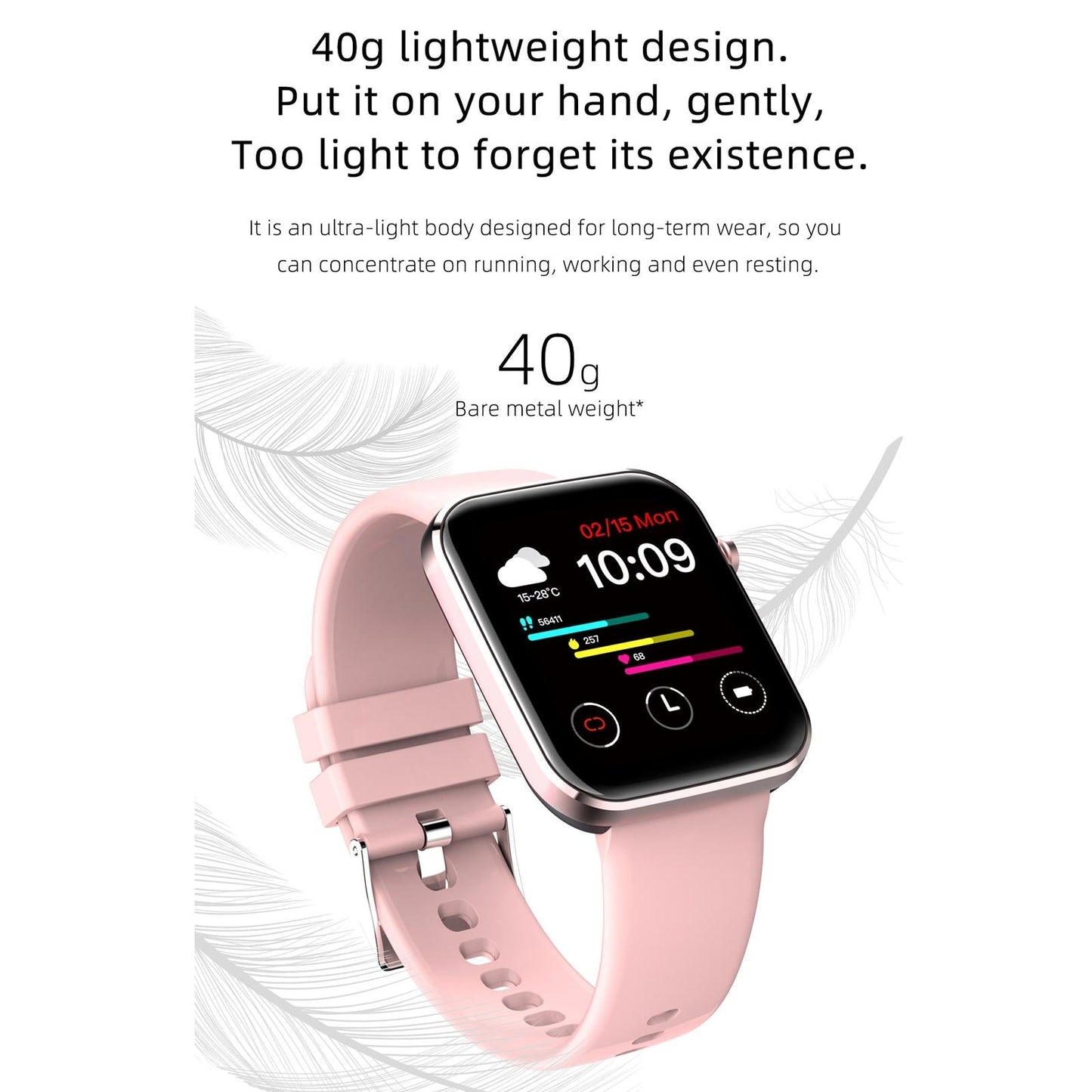 1.69 Inch Ip67 Waterproof Smart Watch With Touch Screen Health Monitoring - Rose Gold