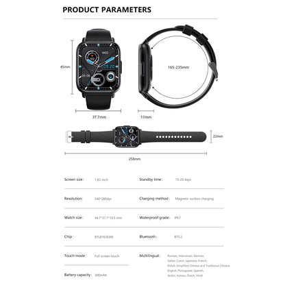 1.83 Inch Bt5.2 Smart Sport Watch Support Bluetooth Call / Sleep / Blood Sugar / Blood Oxygen / Temperature / Heart Rate / Blood Pressure Health Monitor - Purple