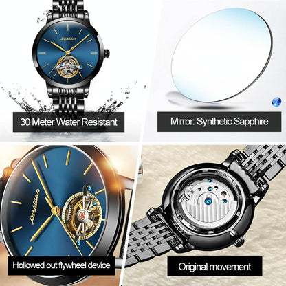 Waterproof Automatic Mechanical Watch for Women with Simple Hollow Design - Rose Gold Steel Strip White