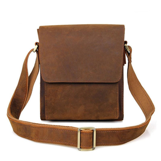 Rustic Leather Men Shoulder Bag - Brown Yellow