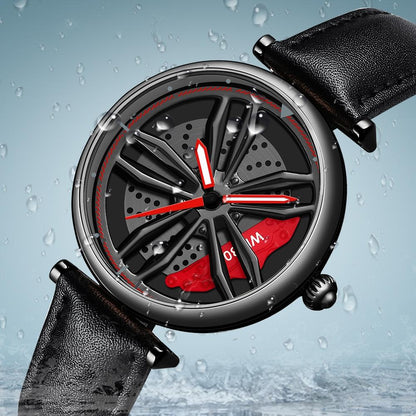 Women Steel Belt Quartz Watch with 3d Hollow out Wheel Design - Silver Red