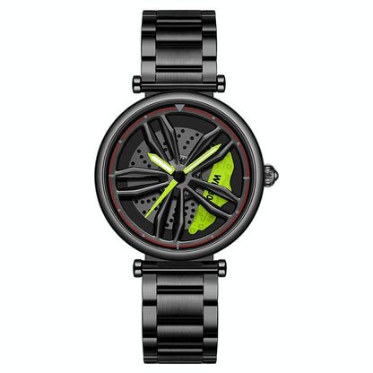 Women Steel Belt Quartz Watch with 3d Hollow out Wheel Design - Silver Red