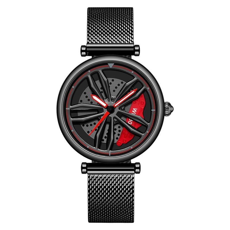 Women Quartz Watch with 3d Hollow out Wheel Design - Silver Red
