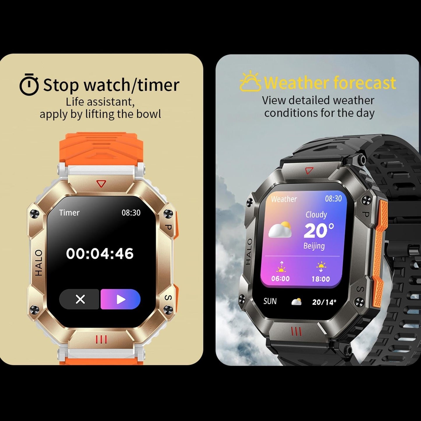 2.0 Inch Bt5.1 Ip67 Sport Smart Watch Support Bluetooth Call / Sleep / Blood Oxygen / Heart Rate / Blood Pressure Health Monitor - Black + Camouflage