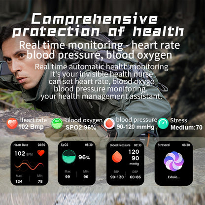2.0 Inch Bt5.1 Ip67 Sport Smart Watch Support Bluetooth Call / Sleep / Blood Oxygen / Heart Rate / Blood Pressure Health Monitor - Black + Camouflage