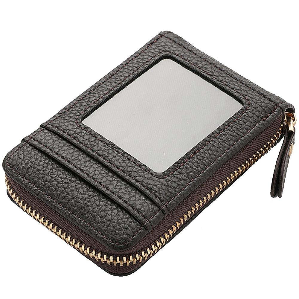 Multi Slot Short Card Holder With Zipper Coin Purse Pu Leather - Coffee