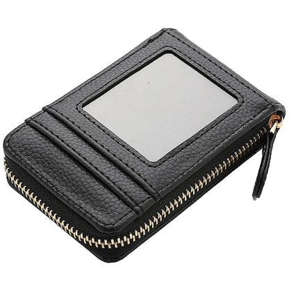 Multi Slot Short Card Holder With Zipper Coin Purse Pu Leather - Coffee