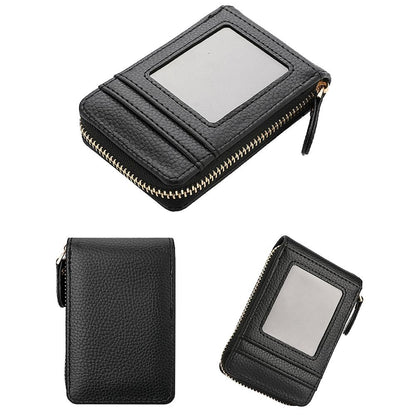 Multi Slot Short Card Holder With Zipper Coin Purse Pu Leather - Coffee