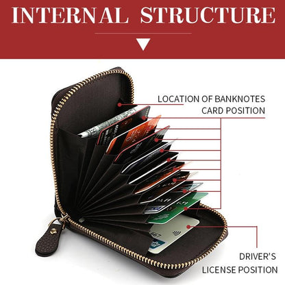 Multi Slot Short Card Holder With Zipper Coin Purse Pu Leather - Coffee