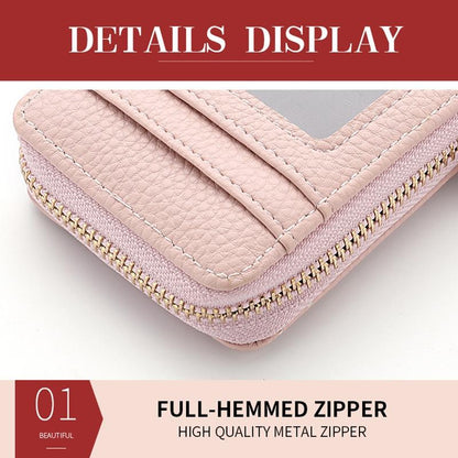 Multi Slot Short Card Holder With Zipper Coin Purse Pu Leather - Coffee