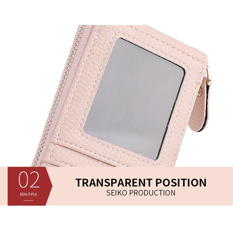 Multi Slot Short Card Holder With Zipper Coin Purse Pu Leather - Coffee