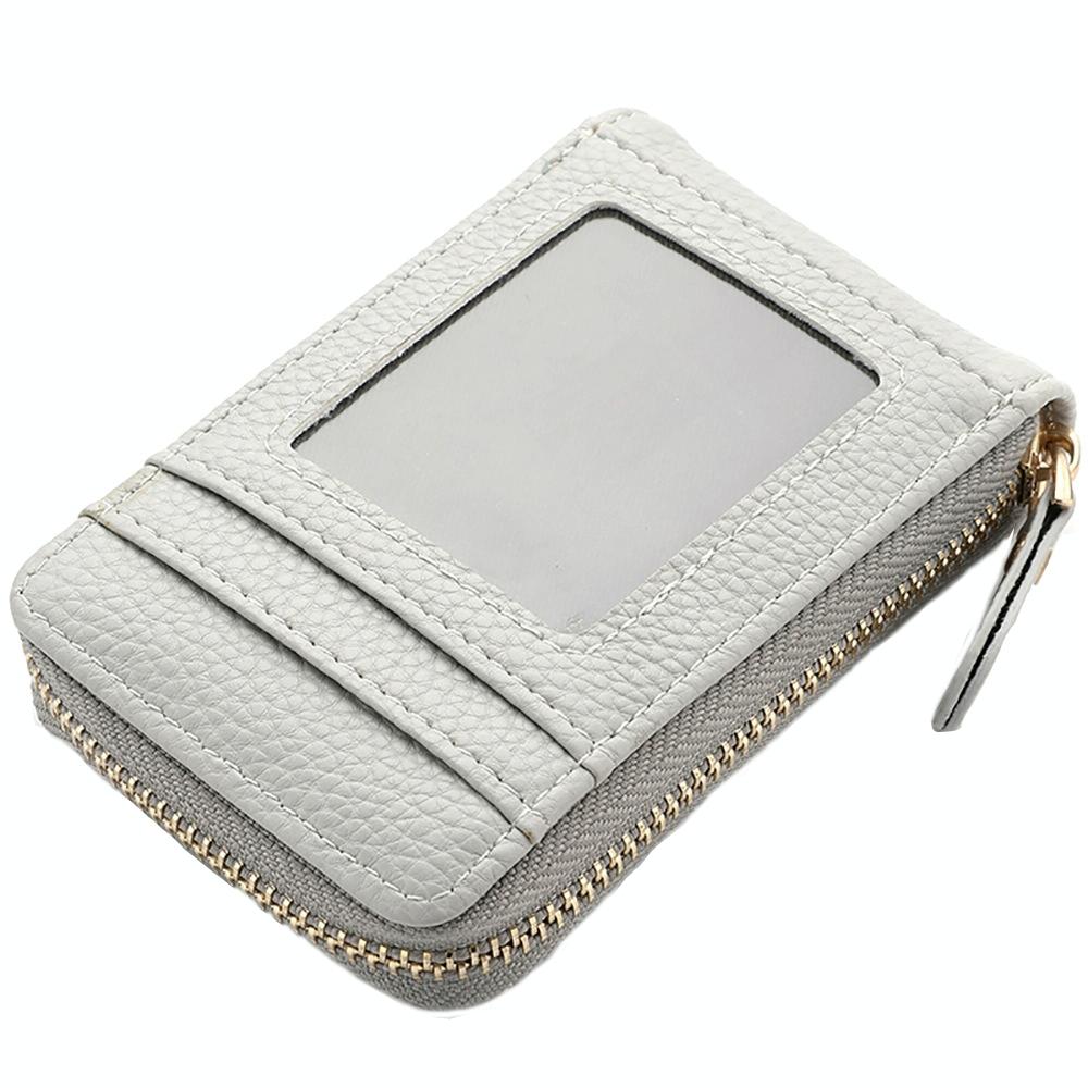 Multi Slot Short Card Holder With Zipper Coin Purse Pu Leather - Coffee