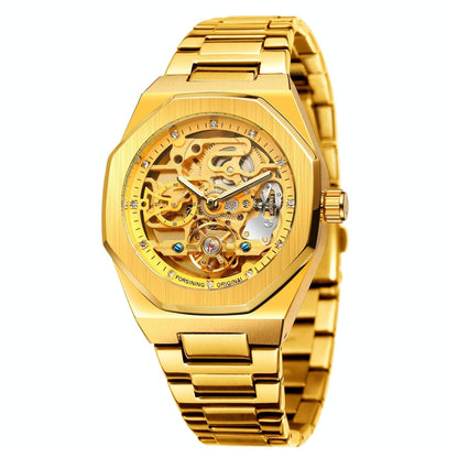 Men Automatic Mechanical Watch with Luminous Dial and Steel Band - Blue Belt Blue Face
