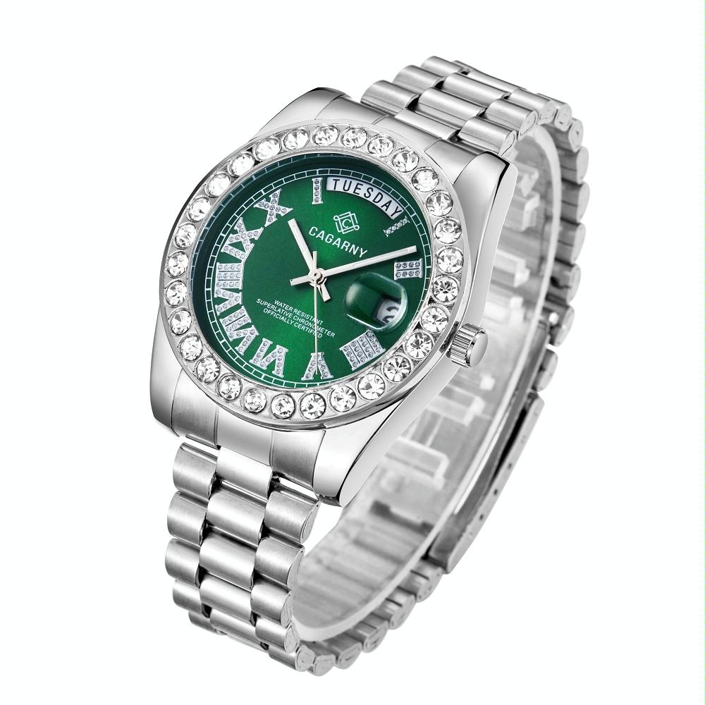 Men Quartz Watch with Diamond-encrusted Roman Numeral Dial - Silver Shell Red Dial