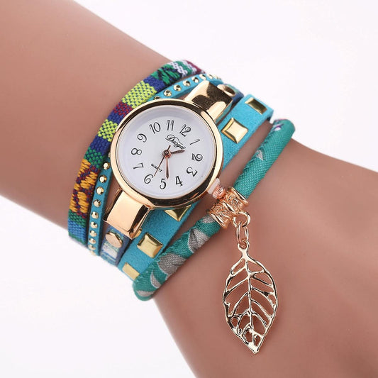 Leaf Pendant Quartz Bracelet Watch for Women - Sky Blue