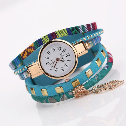 Leaf Pendant Quartz Bracelet Watch for Women - Sky Blue