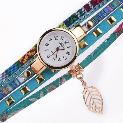 Leaf Pendant Quartz Bracelet Watch for Women - Sky Blue