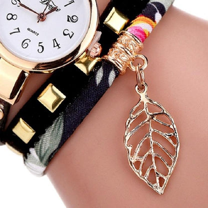 Leaf Pendant Quartz Bracelet Watch for Women - Sky Blue